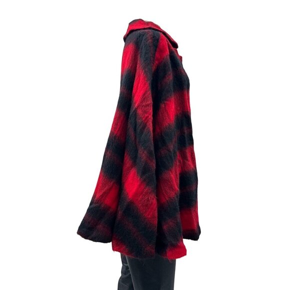 Vintage 60's D.W. Gally Wool Cape‎ Coat Button Jacket Red & Black Plaid Women XL - Picture 3 of 9